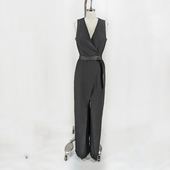 WHBM Wide Leg Jumpsuit Black 2 faux wrap cocktail party evening preppy classic - Picture 1 of 9
